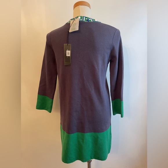 NWT BCBG Max Azaria Navy Blue Green Knit Beaded Tunic Dress Size Small - Picture 4 of 5